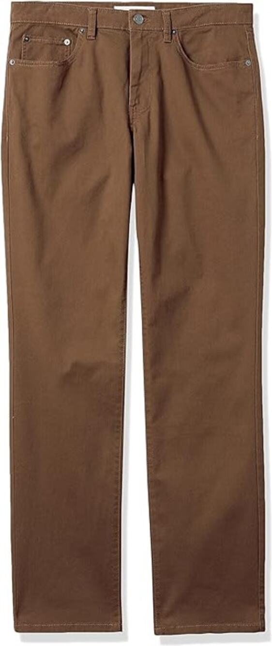 Mens Straight-Fit 5-Pocket Stretch Twill Pant, Brown, 34W x 28L, Cotton/Spandex